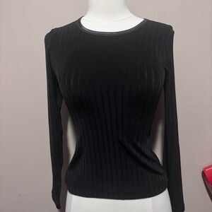 Papillon Blanc Black Mesh Ribbed Long Sleeve Top